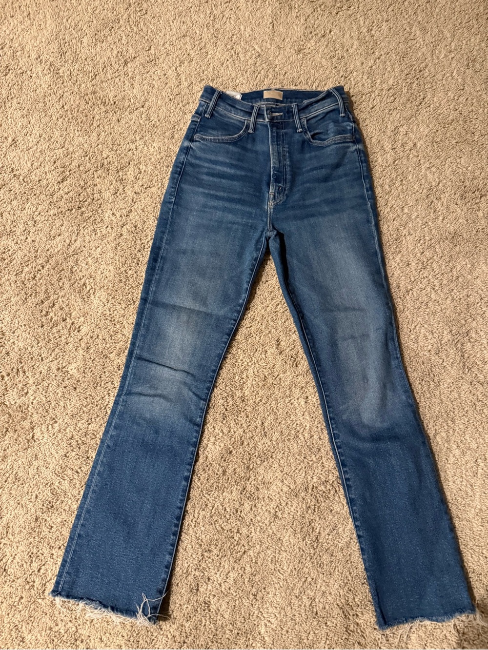 MOTHER The Hustler Ankle Fray — Medium Blue Wash